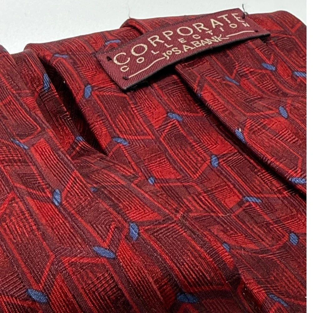 Jos. A. Bank Silk Tie OS Red Geometric Corporate Professional Classic Preppy